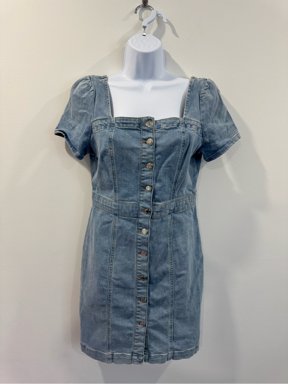 Vintage-Inspired Light Denim Button Mini Dress